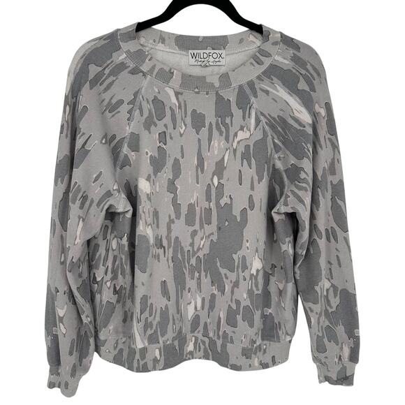 Wildfox Gray Camouflage Oversized Sweatshirt Crewneck Casual Indie Breathable XS - Picture 1 of 8